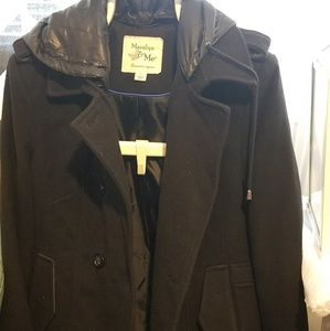 Long black hooded pea coat. Only worn 1 time